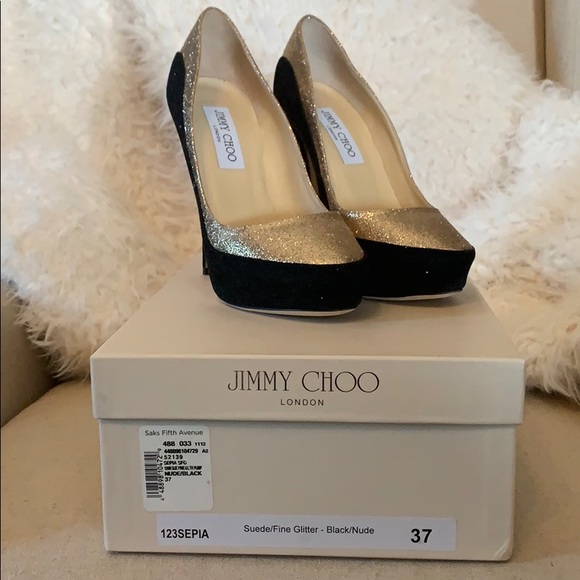 Jimmy Choo Sepia Suede/Glitter Pumps Size 37 - Picture 4 of 12